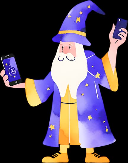 Wizard standing with a phone